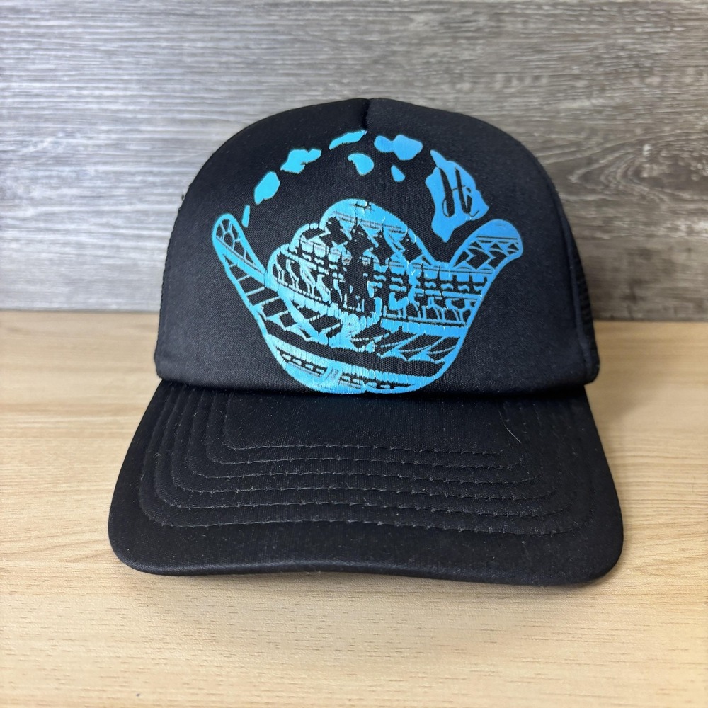 Hawaiian Headwear Hat Cap Snap Back Black Blue Shaka Trucker Mesh Mens Graphic